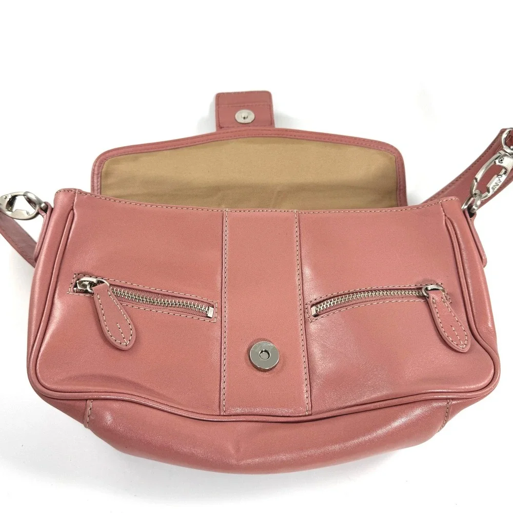 Jones New York Dusty Rose Pink Leather Shoulder Bag Buckle Baguette Purse - Picture 7 of 11